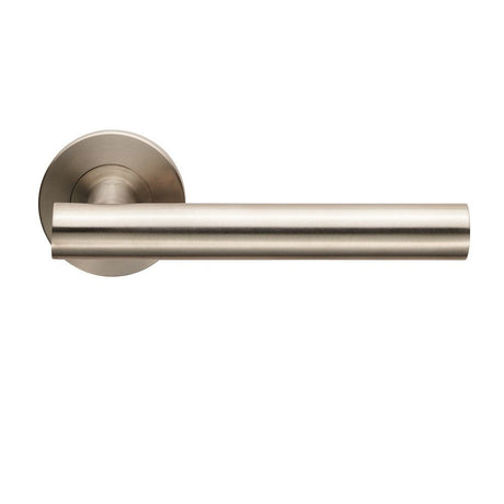 This is an image of a Eurospec - Philadelphia Lever on 6mm Slim Fit Sprung Rose - Satin Stainless Stee that is availble to order from Trade Door Handles in Kendal.