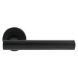 This is an image of a Eurospec - Straight Lever on Sprung Rose - Matt Black csl1194mb that is availble to order from Trade Door Handles in Kendal.