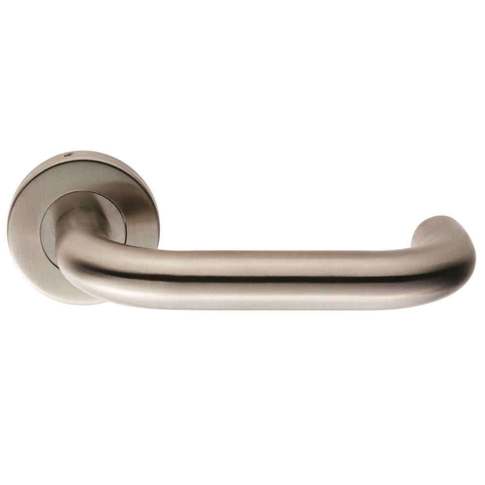 This is an image of a Eurospec - Safety Lever on Sprung Rose - Satin Stainless Steel that is availble to order from Trade Door Handles in Kendal.