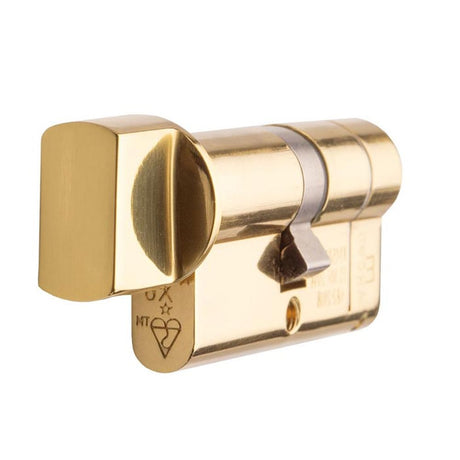 This is an image of a Eurospec - Mpx6 Euro Cylinder & Turn 45/35mm Ktd - Polished Brass  that is availble to order from Trade Door Handles in Kendal.