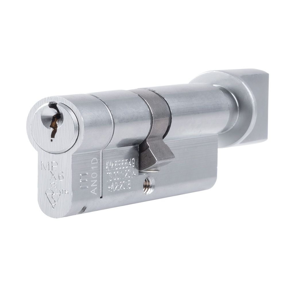 This is an image of a Eurospec - Mpx6 Euro Cylinder & Turn 45/35mm Ktd - Satin Chrome  that is availble to order from Trade Door Handles in Kendal.