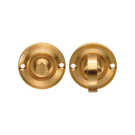 This is an image of a Carlisle Brass - Delamain Small Turn and Release - Satin Brass that is availble to order from Trade Door Handles in Kendal.