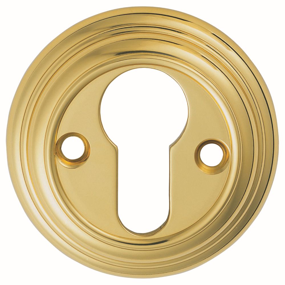 This is an image of a Carlisle Brass - Delamain Euro Profile Escutcheon - Polished Brass that is availble to order from Trade Door Handles in Kendal.