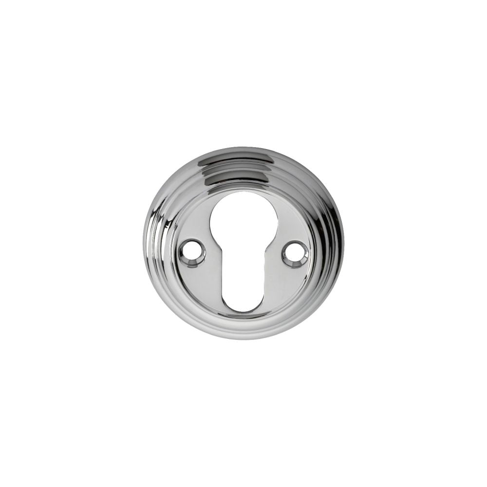 This is an image of a Carlisle Brass - Delamain Euro Profile Escutcheon - Polished Chrome that is availble to order from Trade Door Handles in Kendal.