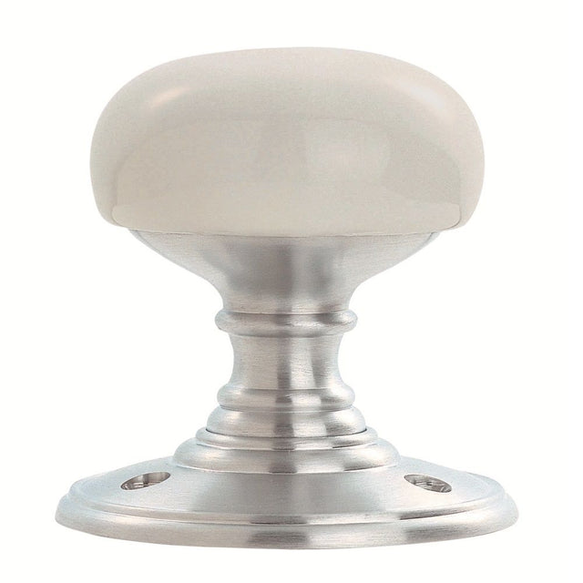 This is an image of a Carlisle Brass - Delamain Porcelain Mortice Knobs White - Dual Finish that is availble to order from Trade Door Handles in Kendal.