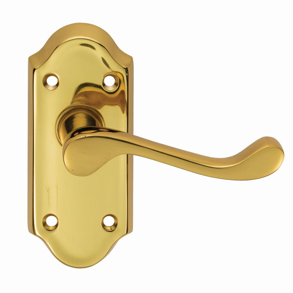 This is an image of a Carlisle Brass - Ashtead Lever on Short Latch Backplate - Polished Brass that is availble to order from Trade Door Handles in Kendal.