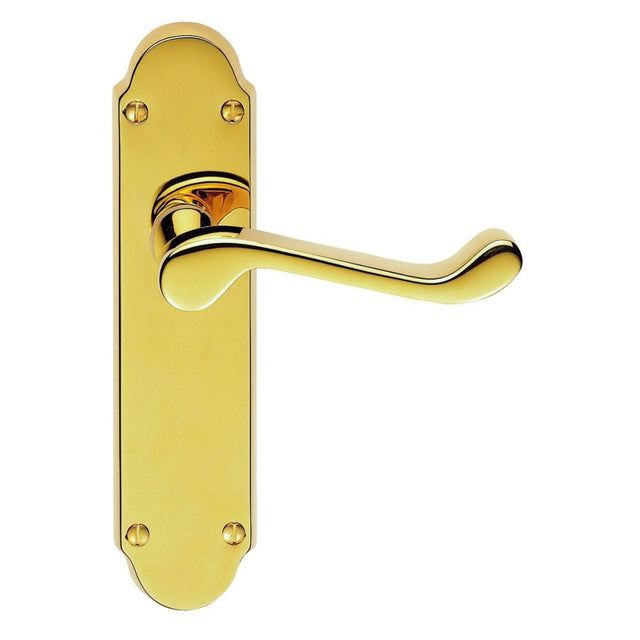 This is an image of a Carlisle Brass - Oakley Lever on Latch Backplate - Stainless Brass that is availble to order from Trade Door Handles in Kendal.