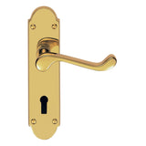 This is an image of a Carlisle Brass - Oakley Lever on Lock Backplate - Polished Brass that is availble to order from Trade Door Handles in Kendal.