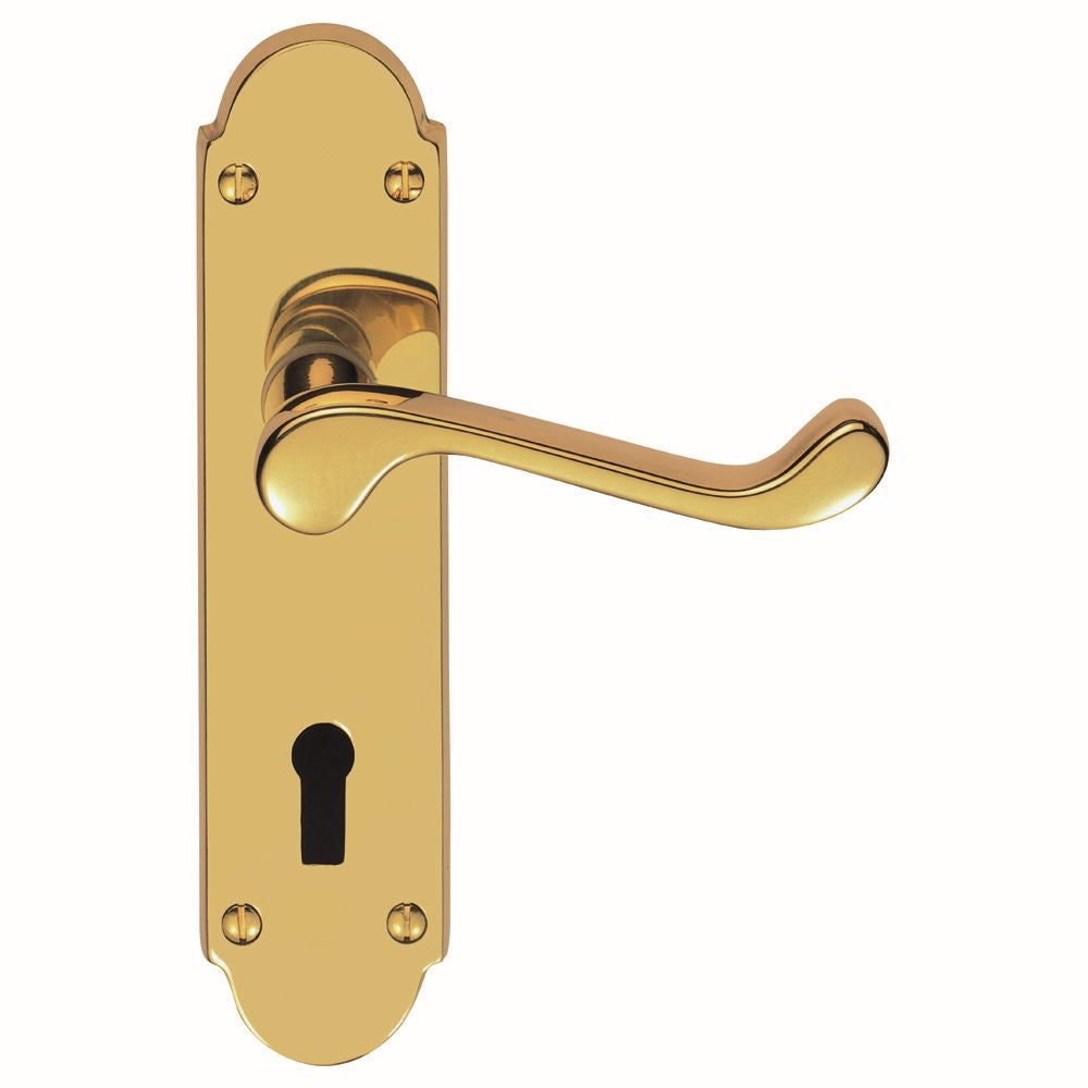 This is an image of a Carlisle Brass - Oakley Lever on Lock Backplate - Stainless Brass that is availble to order from Trade Door Handles in Kendal.