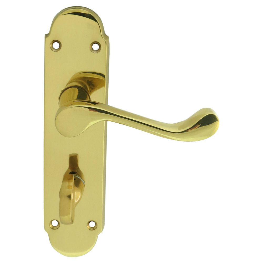 This is an image of a Carlisle Brass - Oakley Lever on WC Backplate - Polished Brass that is availble to order from Trade Door Handles in Kendal.