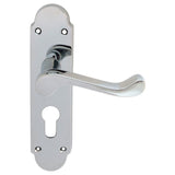 This is an image of a Carlisle Brass - Oakley Lever on Euro Lock Backplate - Polished Chrome that is availble to order from Trade Door Handles in Kendal.