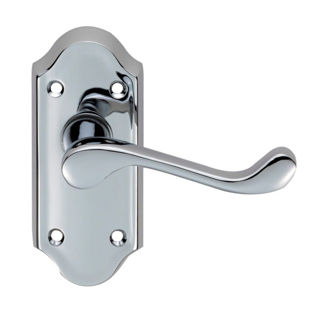 This is an image of a Carlisle Brass - Ashtead Lever on Short Latch Backplate - Polished Chrome that is availble to order from Trade Door Handles in Kendal.