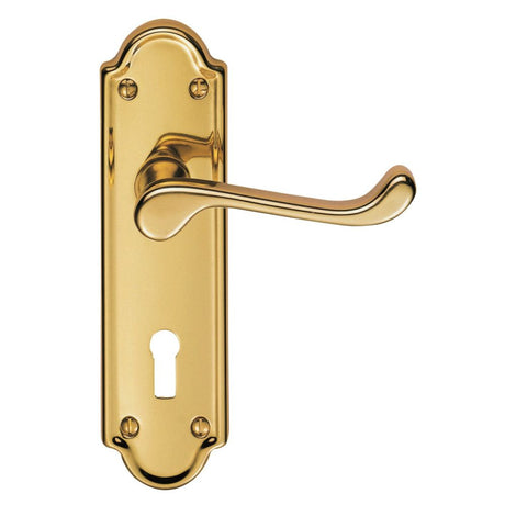 This is an image of a Carlisle Brass - Ashtead Lever on Lock Backplate - Polished Brass that is availble to order from Trade Door Handles in Kendal.