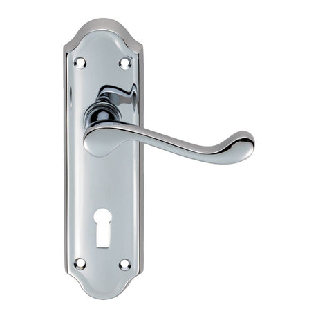 This is an image of a Carlisle Brass - Ashtead Lever on Lock Backplate - Polished Chrome that is availble to order from Trade Door Handles in Kendal.