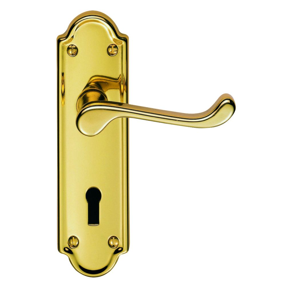 This is an image of a Carlisle Brass - Ashtead Lever on Lock Backplate - PVD that is availble to order from Trade Door Handles in Kendal.