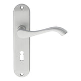 This is an image of a Carlisle Brass - Andros Lever on Lock Backplate - Satin Chrome that is availble to order from Trade Door Handles in Kendal.