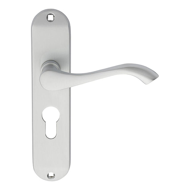 This is an image of a Carlisle Brass - Andros Lever on Euro Lock Backplate - Satin Chrome that is availble to order from Trade Door Handles in Kendal.