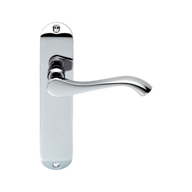 This is an image of a Carlisle Brass - Andros Lever on Latch Backplate - Polished Chrome that is availble to order from Trade Door Handles in Kendal.