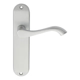 This is an image of a Carlisle Brass - Andros Lever on Latch Backplate - Satin Chrome that is availble to order from Trade Door Handles in Kendal.