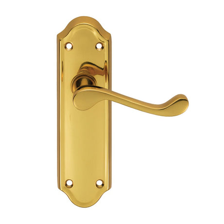 This is an image of a Carlisle Brass - Ashtead Lever on Latch Backplate - Polished Brass that is availble to order from Trade Door Handles in Kendal.