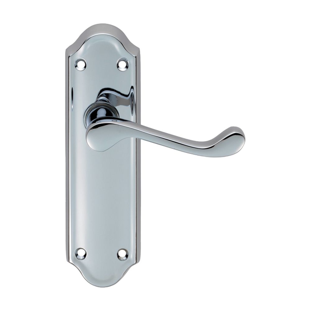 This is an image of a Carlisle Brass - Ashtead Lever on Latch Backplate - Polished Chrome that is availble to order from Trade Door Handles in Kendal.