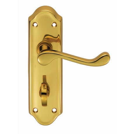 This is an image of a Carlisle Brass - Ashtead Lever on WC Backplate - Polished Brass that is availble to order from Trade Door Handles in Kendal.