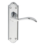 This is an image of a Carlisle Brass - Madrid Lever on Latch Backplate - Polished Chrome that is availble to order from Trade Door Handles in Kendal.