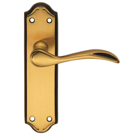 This is an image of a Carlisle Brass - Madrid Lever on Latch Backplate - Florentine Bronze that is availble to order from Trade Door Handles in Kendal.