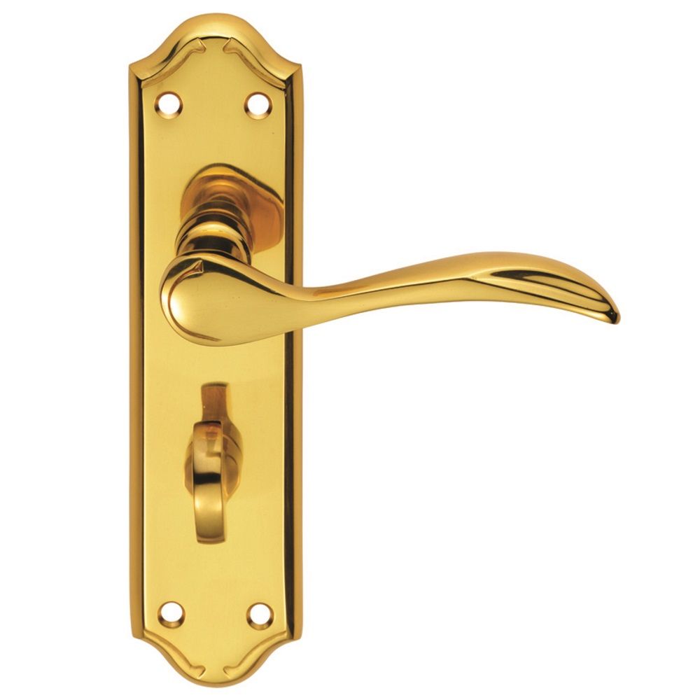 This is an image of a Carlisle Brass - Madrid Lever on WC Backplate - Polished Brass that is availble to order from Trade Door Handles in Kendal.