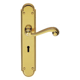 This is an image of a Carlisle Brass - Chesham Lever on Long Lock Backplate - Polished Brass that is availble to order from Trade Door Handles in Kendal.