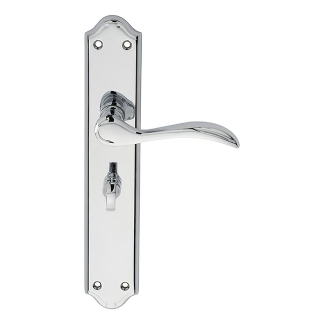 This is an image of a Carlisle Brass - Madrid Lever on Long WC Backplate - Polished Chrome that is availble to order from Trade Door Handles in Kendal.