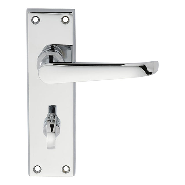 This is an image of a Carlisle Brass - Victorian Ascot Lever on WC Backplate - Polished Chrome that is availble to order from Trade Door Handles in Kendal.