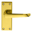 This is an image of a Carlisle Brass - Victorian Ascot Lever on Short Latch Backplate - Polished Brass that is availble to order from Trade Door Handles in Kendal.