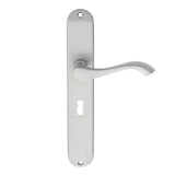 This is an image of a Carlisle Brass - Andros Lever on Long Lock Backplate - Satin Chrome that is availble to order from Trade Door Handles in Kendal.