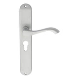 This is an image of a Carlisle Brass - Andros Lever on Euro Lock Long Backplate - Satin Chrome that is availble to order from Trade Door Handles in Kendal.