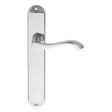 This is an image of a Carlisle Brass - Andros Lever on Long Latch Backplate - Polished Chrome that is availble to order from Trade Door Handles in Kendal.