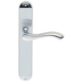 This is an image of a Carlisle Brass - Andros Lever on Long Latch Backplate - Satin Chrome that is availble to order from Trade Door Handles in Kendal.