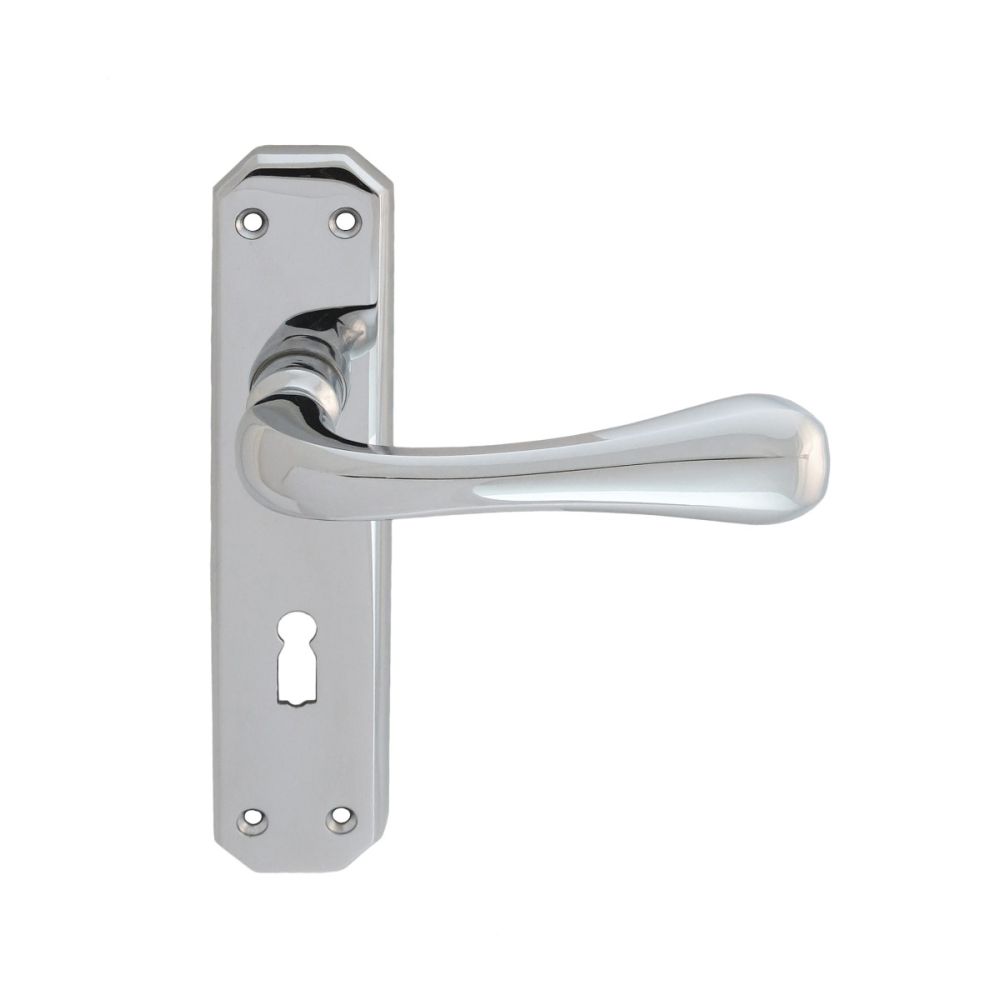 This is an image of a Carlisle Brass - Eden Lever on Lock Backplate - Polished Chrome that is availble to order from Trade Door Handles in Kendal.