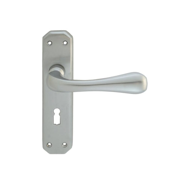 This is an image of a Carlisle Brass - Eden Lever on Lock Backplate - Satin Chrome that is availble to order from Trade Door Handles in Kendal.