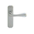 This is an image of a Carlisle Brass - Eden Lever on Latch Backplate - Satin Chrome that is availble to order from Trade Door Handles in Kendal.