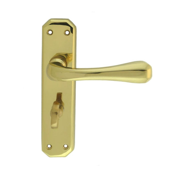 This is an image of a Carlisle Brass - Eden Lever on WC Backplate - Polished Brass that is availble to order from Trade Door Handles in Kendal.