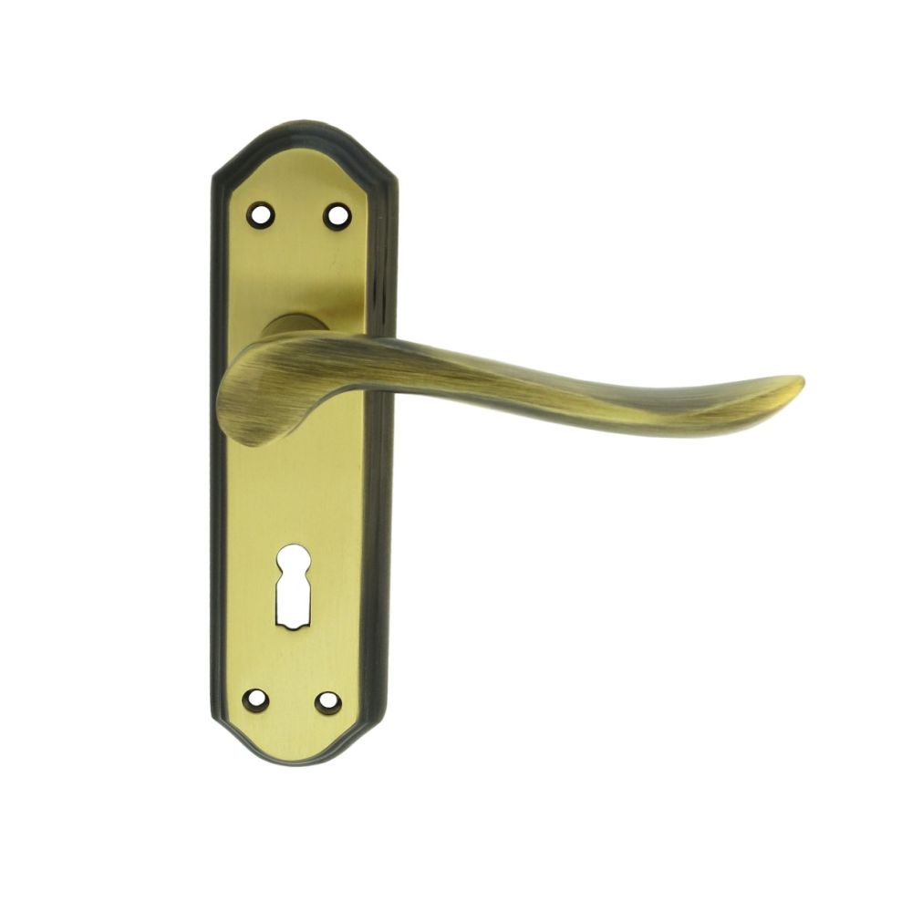 This is an image of a Carlisle Brass - Lytham Lever on Lock backplate - Florentine Bronze that is availble to order from Trade Door Handles in Kendal.