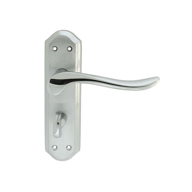 This is an image of a Carlisle Brass - Lytham Lever on WC backplate - Dual Finish-Satin/Polished Chrom that is availble to order from Trade Door Handles in Kendal.