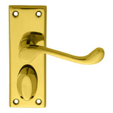 This is an image of a Carlisle Brass - Victorian Scroll Lever on Short Privacy Backplate - Polished Br that is availble to order from Trade Door Handles in Kendal.