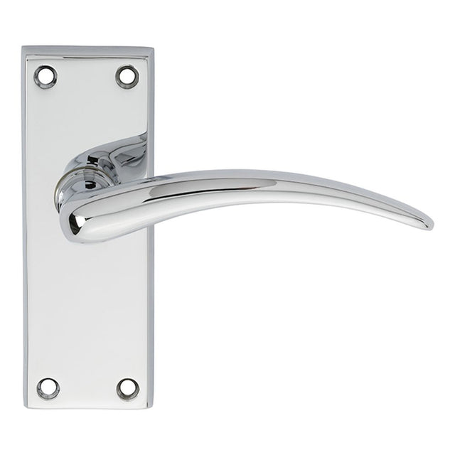 This is an image of a Carlisle Brass - Wing Lever on Short Latch Backplate - Polished Chrome that is availble to order from Trade Door Handles in Kendal.