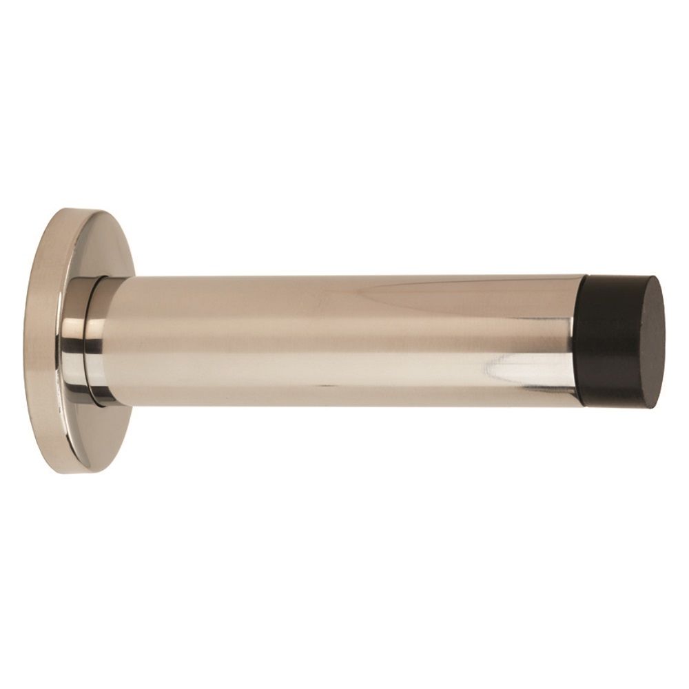 This is an image of a Eurospec - Steelworx Wall Mounted Door Stop 102mm - Bright Stainless Steel that is availble to order from Trade Door Handles in Kendal.