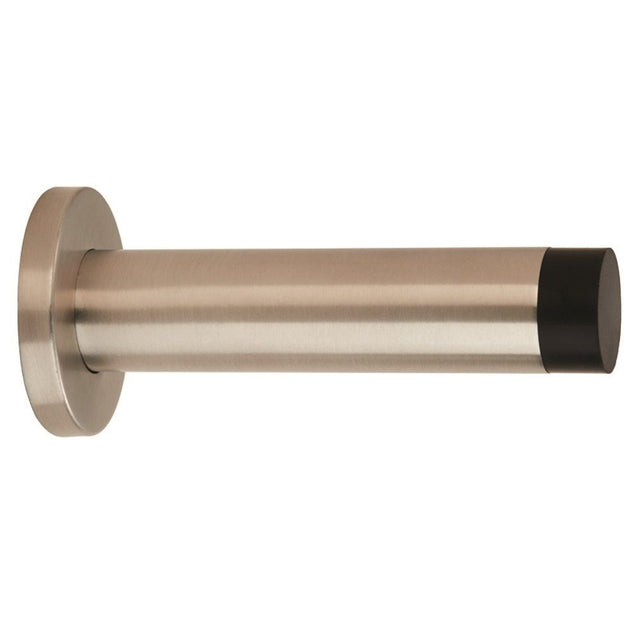 This is an image of a Eurospec - Steelworx Wall Mounted Door Stop 102mm - Satin Stainless Steel that is availble to order from Trade Door Handles in Kendal.