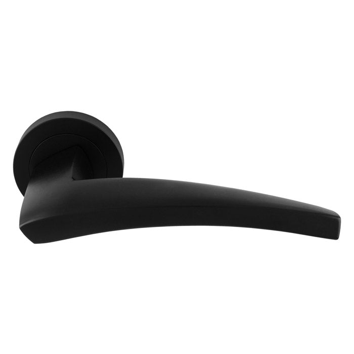 This is an image of a Manital - Dune lever on Round Rose - Matt Black du5blk that is availble to order from Trade Door Handles in Kendal.