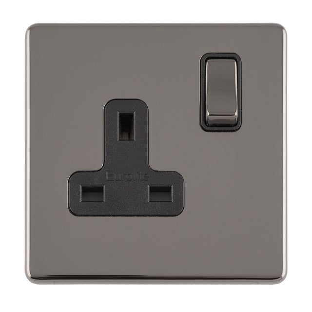 This is an image showing Eurolite Concealed 3mm 1 Gang 13Amp Dp Switched Socket - Black Nickel (With Black Trim) ecbn1sob available to order from trade door handles, quick delivery and discounted prices.