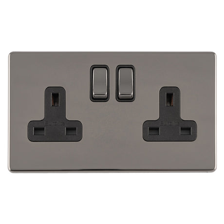 This is an image showing Eurolite Concealed 3mm 2 Gang 13Amp Dp Switched Socket - Black Nickel (With Black Trim) ecbn2sob available to order from trade door handles, quick delivery and discounted prices.